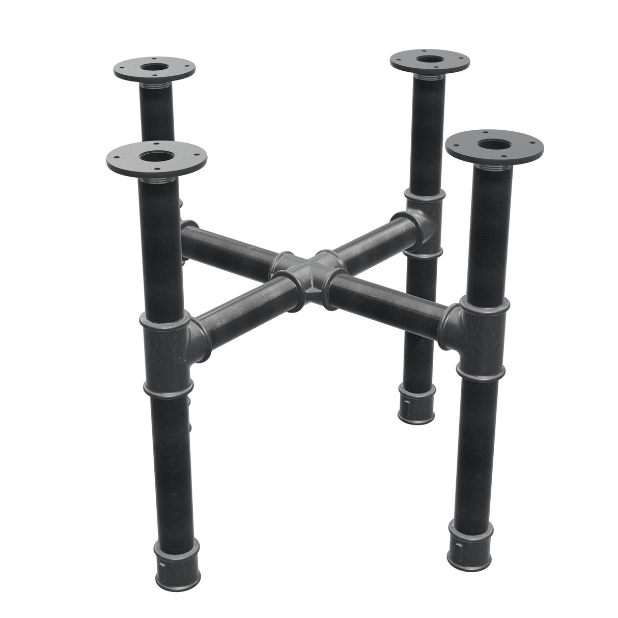 Podstawa stolika kawowego, nogi krzyżakowe, żeliwo i stal Ø 42 mm, 61 × 61 cm, wysokość 54 cm
