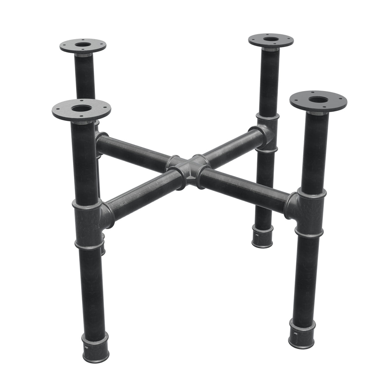 Podstawa stolika kawowego, nogi krzyżakowe, żeliwo i stal Ø 42 mm, 71 × 71 cm, wysokość 54 cm