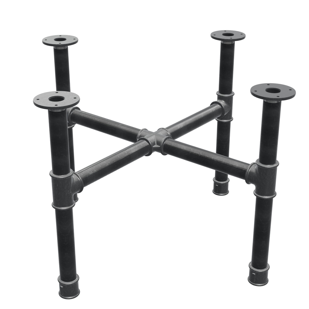 Podstawa stolika kawowego, nogi krzyżakowe, żeliwo i stal Ø 42 mm, 81 × 81 cm, wysokość 54 cm