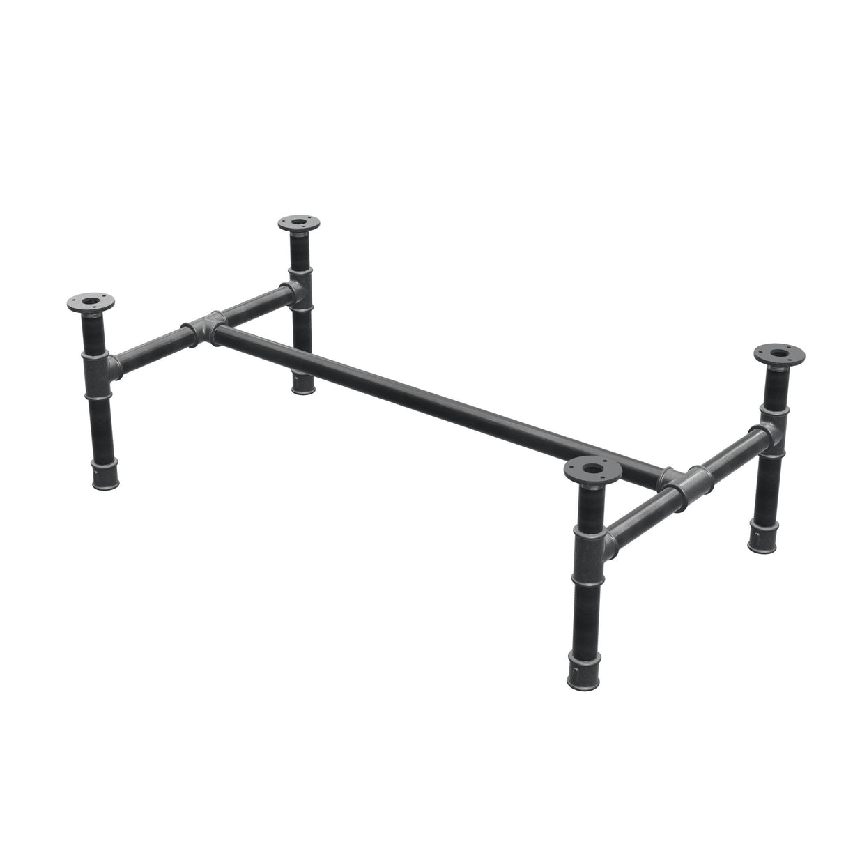 Podstawa stolika kawowego, rama w kształcie H, żeliwo i stal Ø 34 mm, 102 × 56 cm, wysokość 32 cm