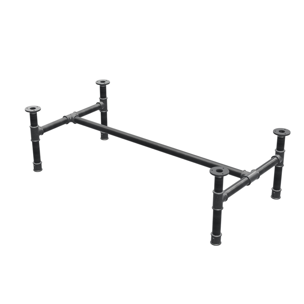 Podstawa stolika kawowego, rama w kształcie H, żeliwo i stal Ø 34 mm, 112 × 56 cm, wysokość 32 cm