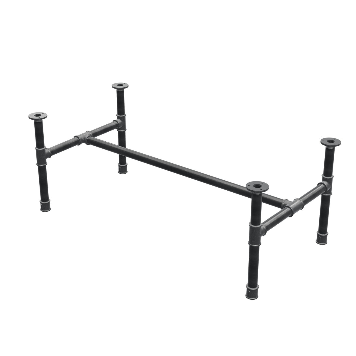 Podstawa stolika kawowego, rama w kształcie H, żeliwo i stal Ø 34 mm, 112 × 56 cm, wysokość 42 cm