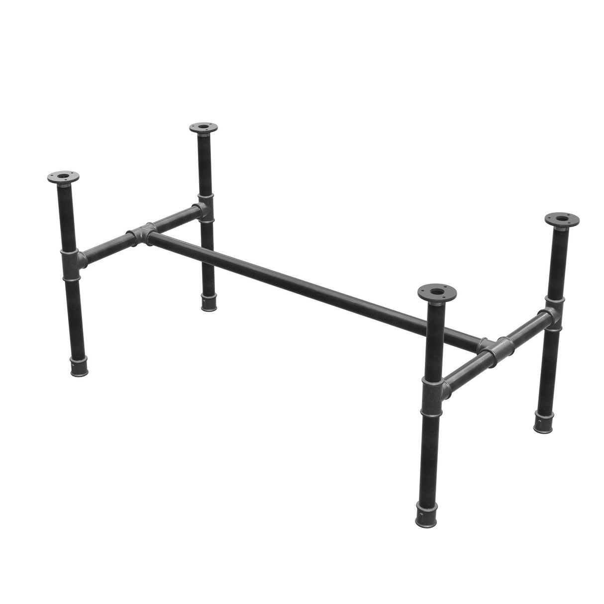 Podstawa stolika kawowego, rama w kształcie H, żeliwo i stal Ø 34 mm, 112 × 56 cm, wysokość 52 cm