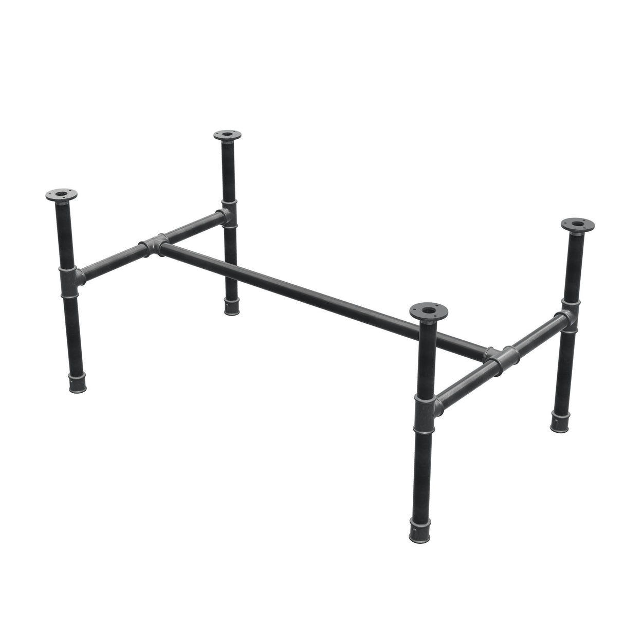 Podstawa stolika kawowego, rama w kształcie H, żeliwo i stal Ø 34 mm, 112 × 66 cm, wysokość 52 cm