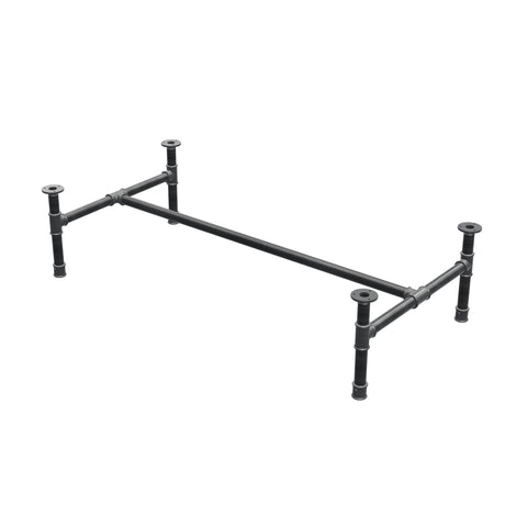 Podstawa stolika kawowego, rama w kształcie H, żeliwo i stal Ø 34 mm, 132 × 66 cm, wysokość 32 cm