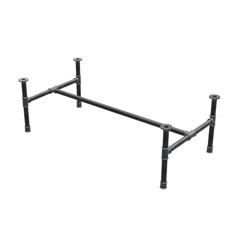 Podstawa stolika kawowego, rama w kształcie H, żeliwo i stal Ø 34 mm, 132 × 66 cm, wysokość 42 cm