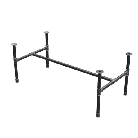 Podstawa stolika kawowego, rama w kształcie H, żeliwo i stal Ø 34 mm, 132 × 66 cm, wysokość 52 cm