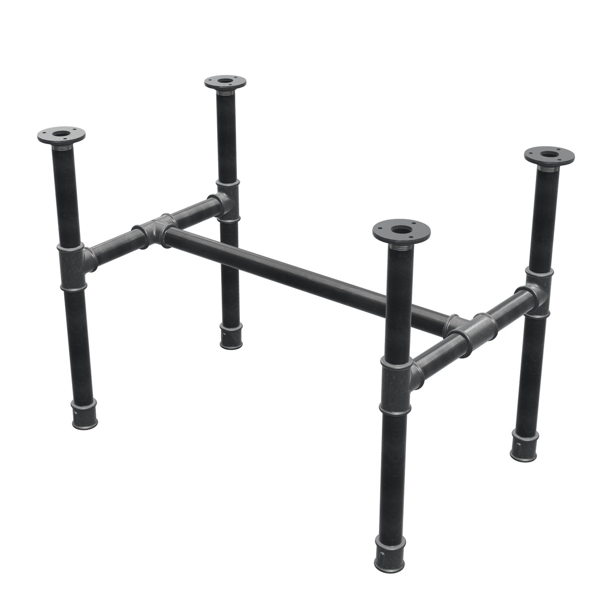 Podstawa stolika kawowego, rama w kształcie H, żeliwo i stal Ø 34 mm, 72 × 46 cm, wysokość 52 cm