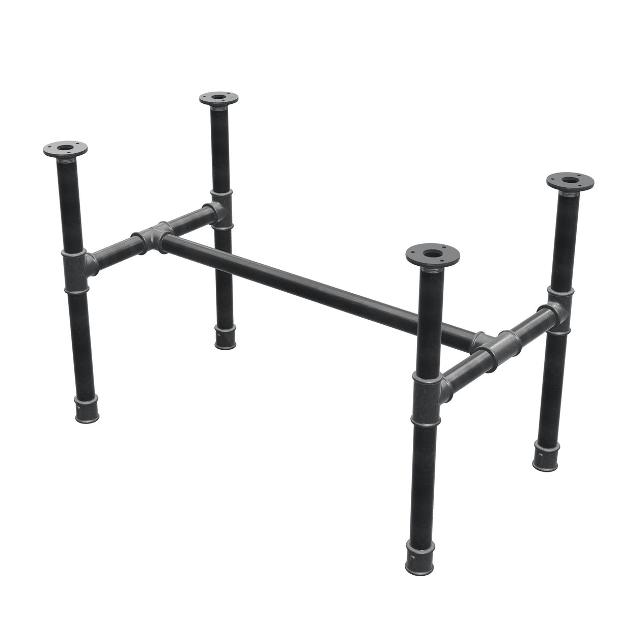 Podstawa stolika kawowego, rama w kształcie H, żeliwo i stal Ø 34 mm, 82 × 46 cm, wysokość 52 cm