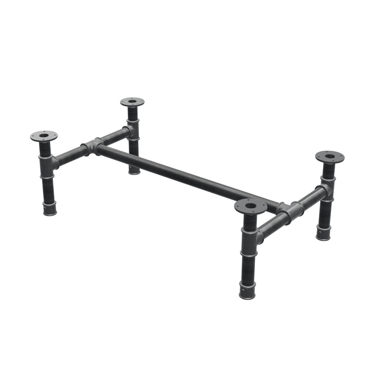 Podstawa stolika kawowego, rama w kształcie H, żeliwo i stal Ø 42 mm, 106 × 61 cm, wysokość 34 cm