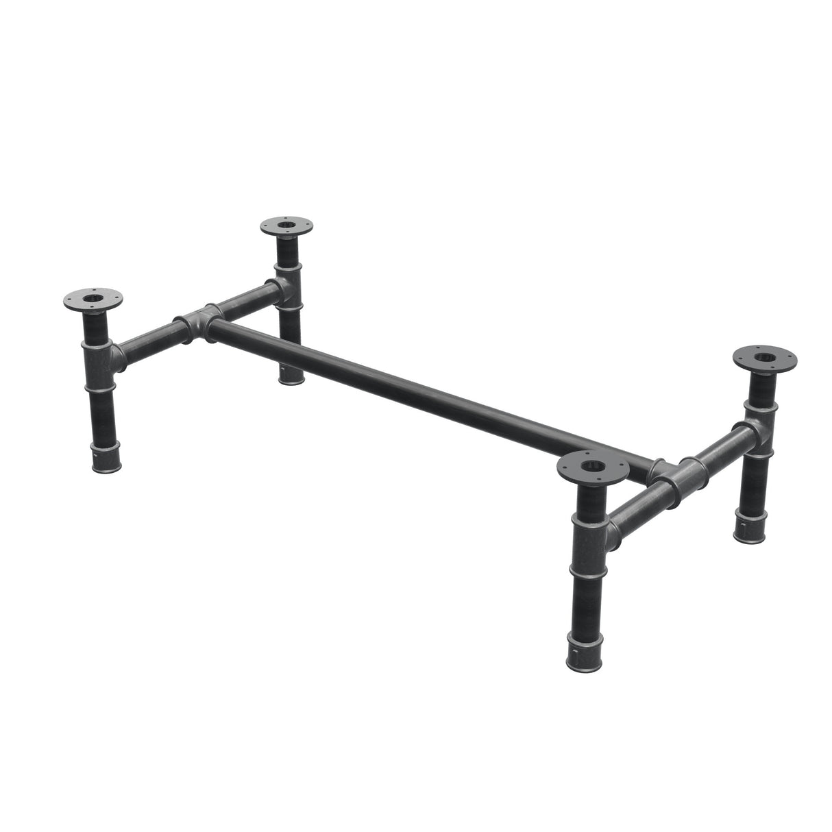 Podstawa stolika kawowego, rama w kształcie H, żeliwo i stal Ø 42 mm, 116 × 61 cm, wysokość 34 cm