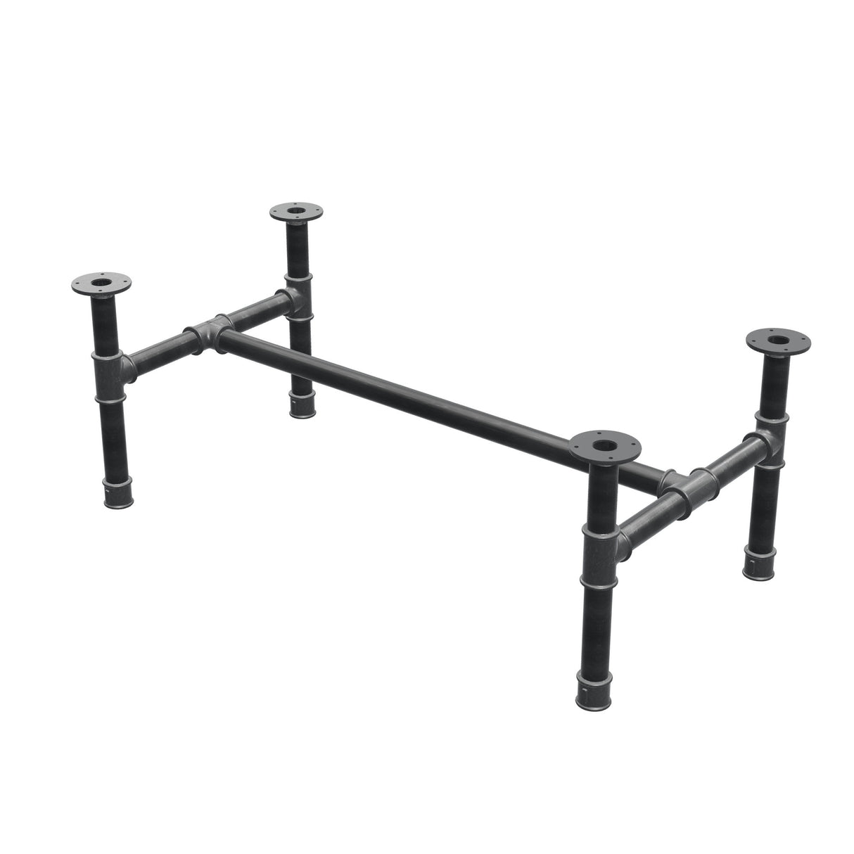 Podstawa stolika kawowego, rama w kształcie H, żeliwo i stal Ø 42 mm, 116 × 61 cm, wysokość 44 cm