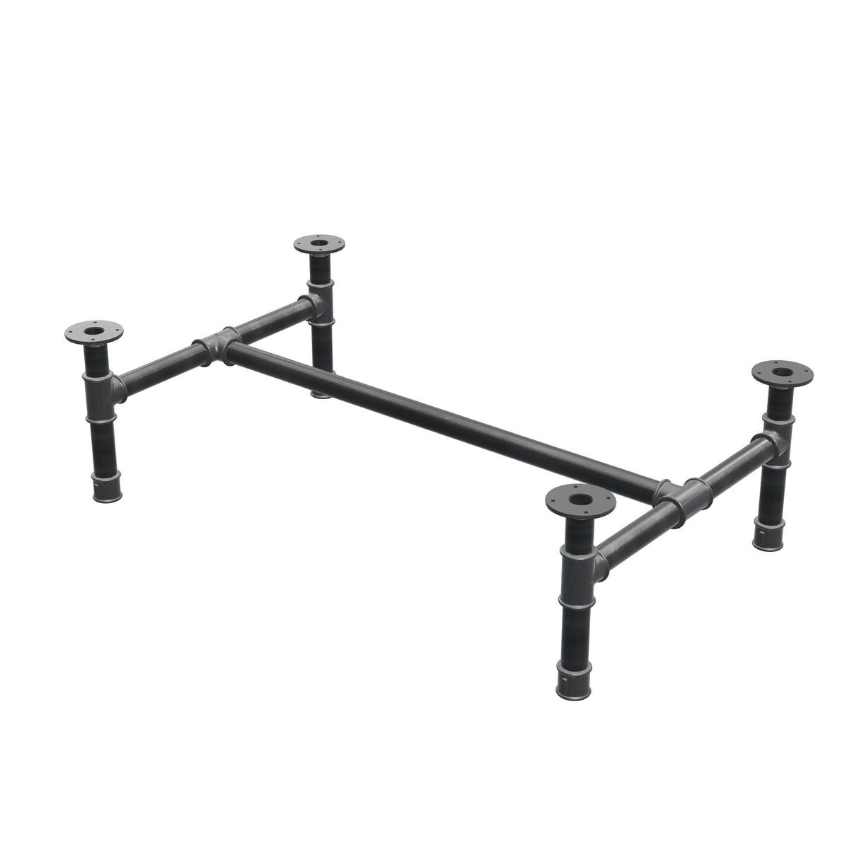 Podstawa stolika kawowego, rama w kształcie H, żeliwo i stal Ø 42 mm, 116 × 71 cm, wysokość 34 cm