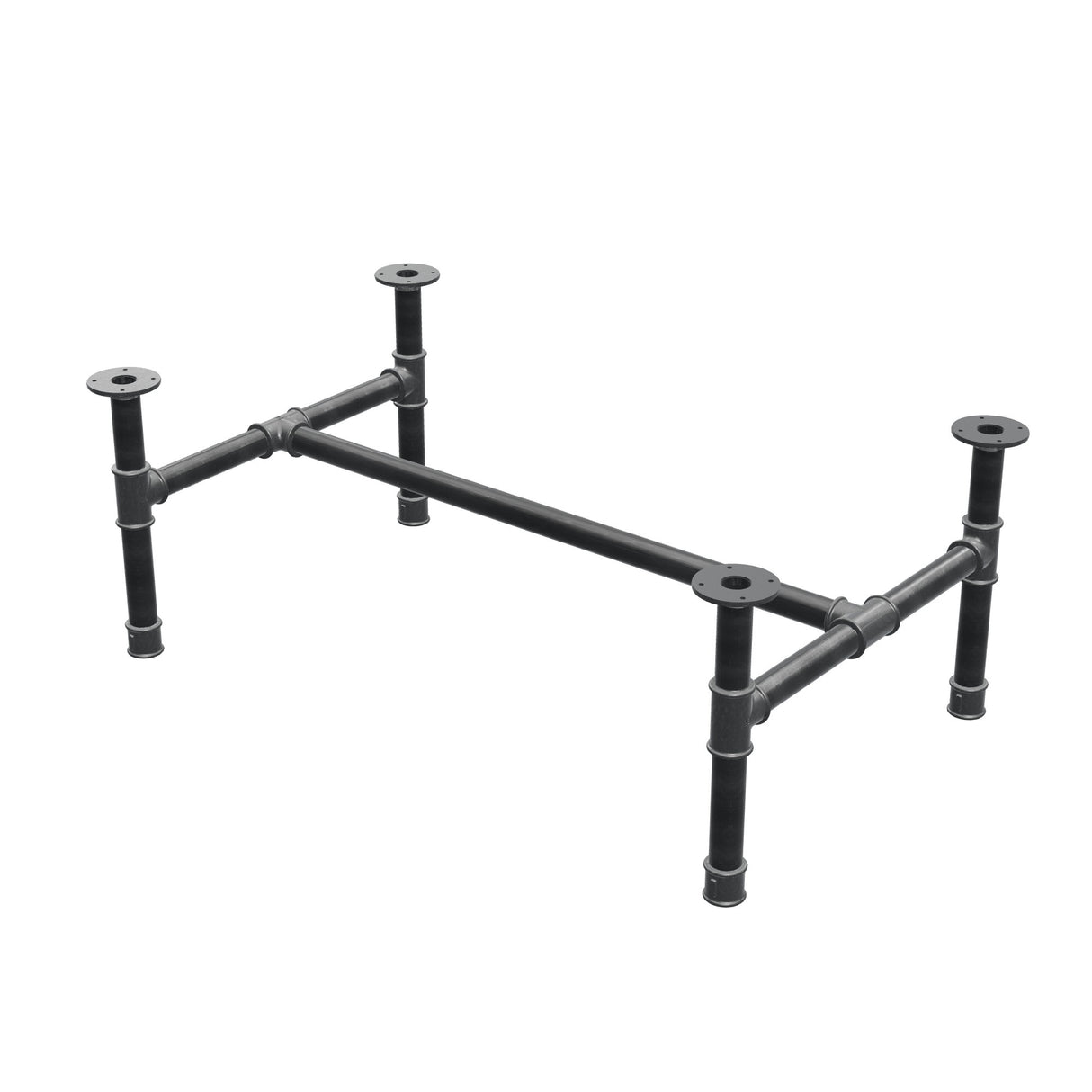 Podstawa stolika kawowego, rama w kształcie H, żeliwo i stal Ø 42 mm, 116 × 71 cm, wysokość 44 cm
