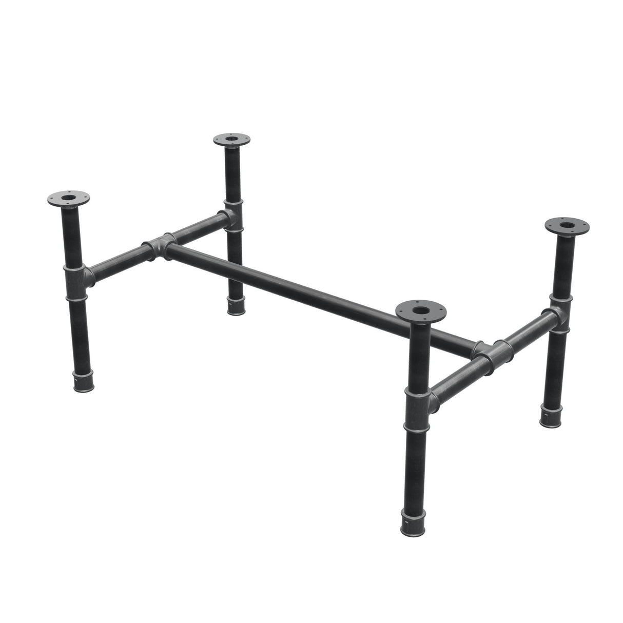 Podstawa stolika kawowego, rama w kształcie H, żeliwo i stal Ø 42 mm, 116 × 71 cm, wysokość 54 cm