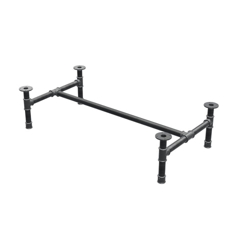 Podstawa stolika kawowego, rama w kształcie H, żeliwo i stal Ø 42 mm, 136 × 71 cm, wysokość 34 cm
