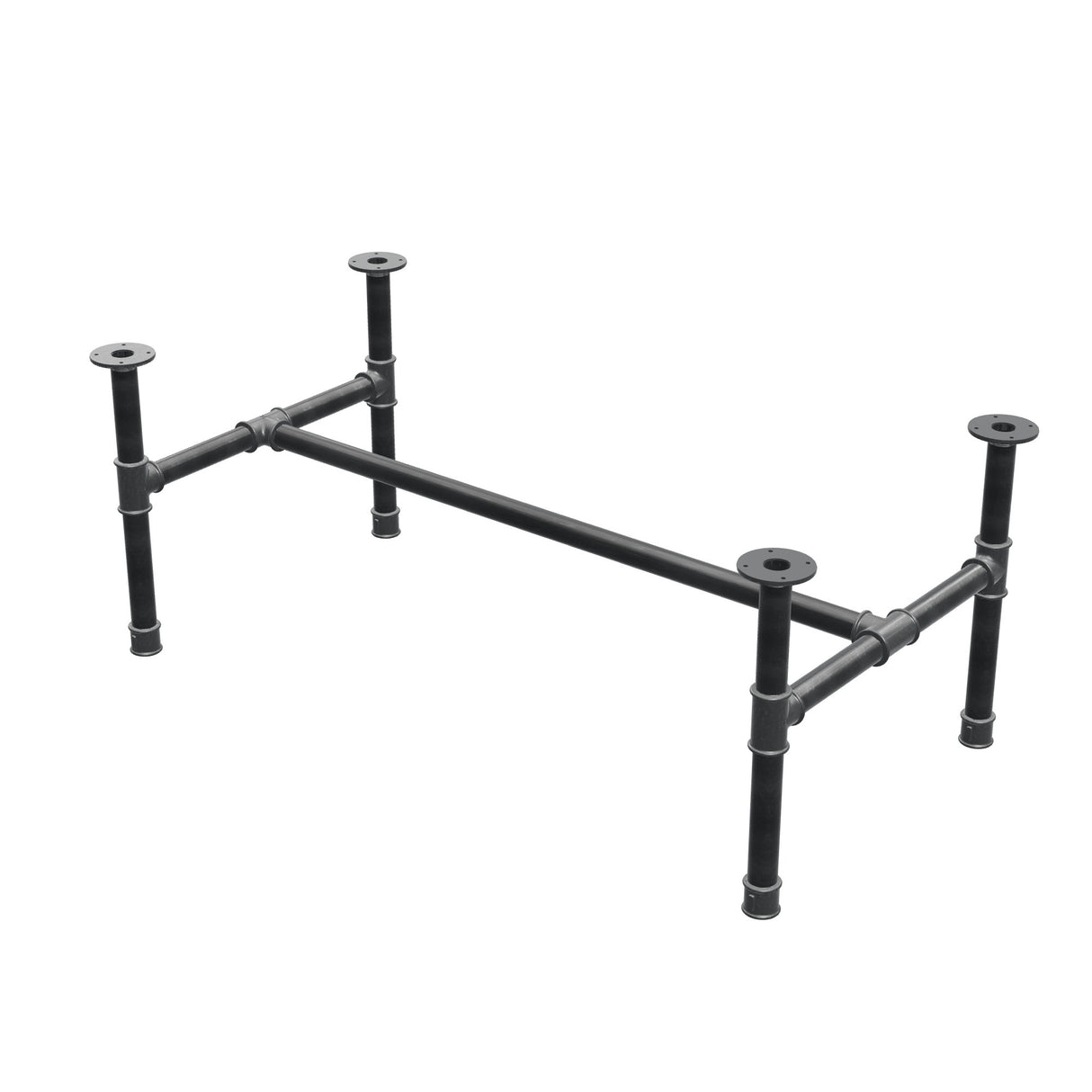 Podstawa stolika kawowego, rama w kształcie H, żeliwo i stal Ø 42 mm, 136 × 71 cm, wysokość 54 cm
