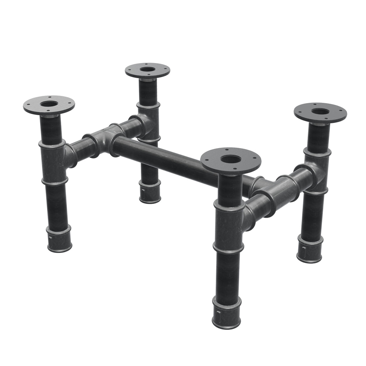 Podstawa stolika kawowego, rama w kształcie H, żeliwo i stal Ø 42 mm, 56 × 41 cm, wysokość 34 cm