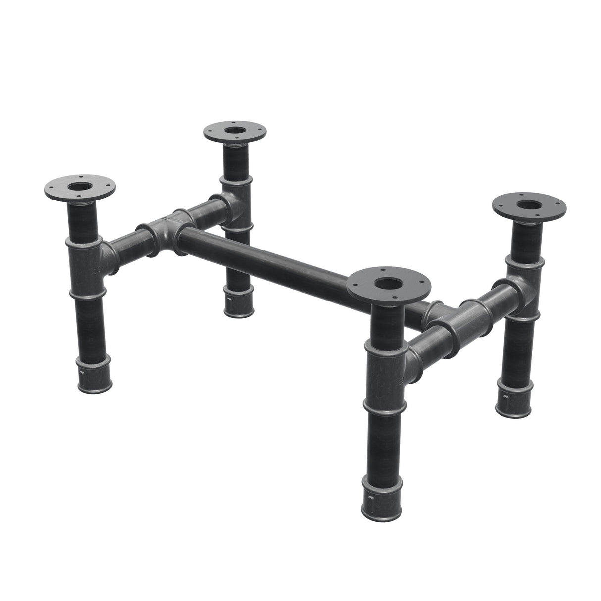Podstawa stolika kawowego, rama w kształcie H, żeliwo i stal Ø 42 mm, 66 × 45 cm, wysokość 34 cm