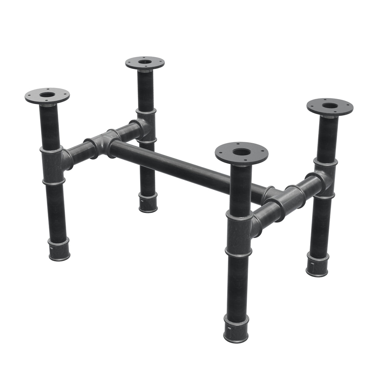 Podstawa stolika kawowego, rama w kształcie H, żeliwo i stal Ø 42 mm, 66 × 45 cm, wysokość 44 cm