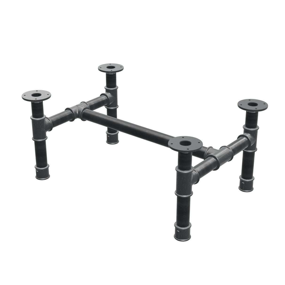Podstawa stolika kawowego, rama w kształcie H, żeliwo i stal Ø 42 mm, 76 × 51 cm, wysokość 34 cm