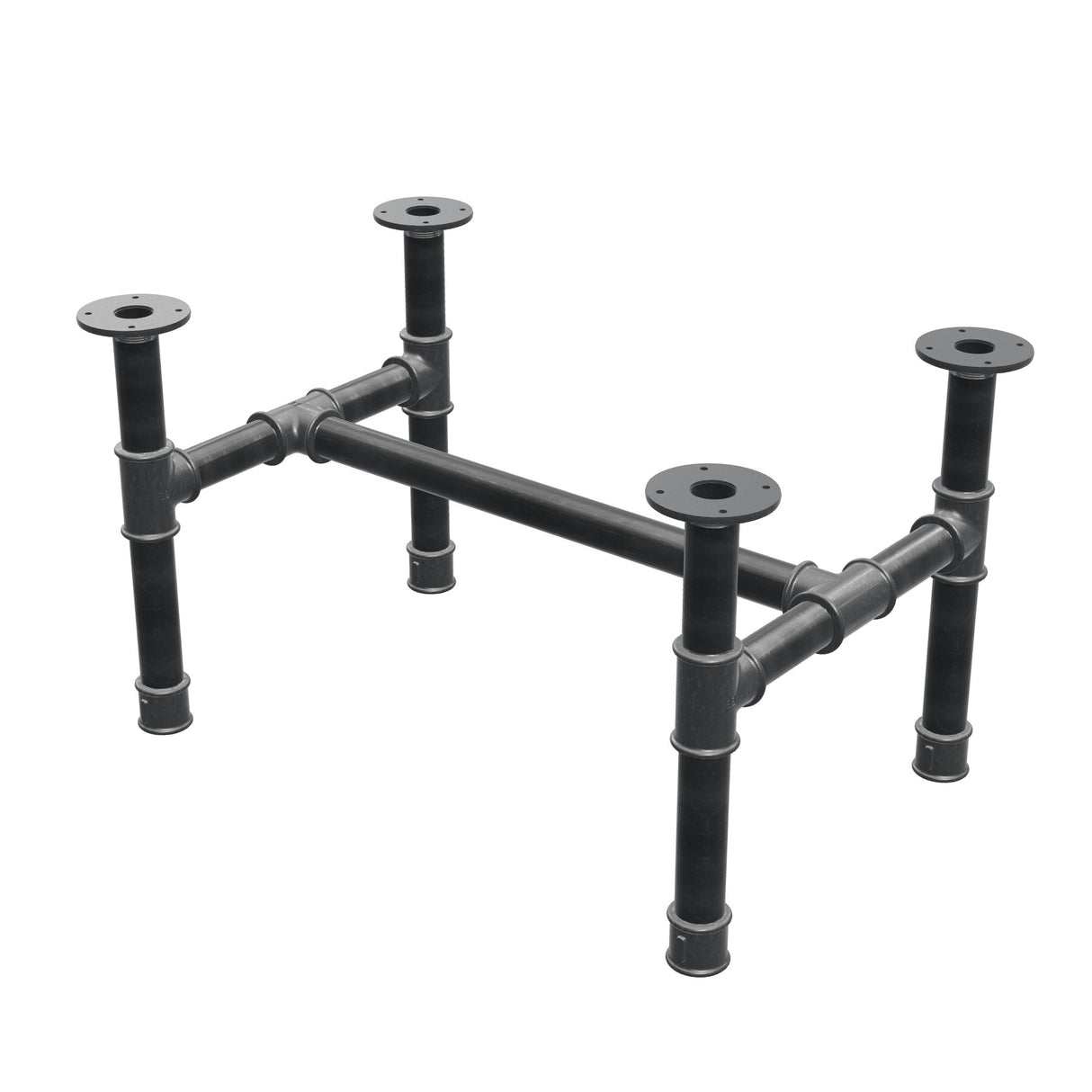Podstawa stolika kawowego, rama w kształcie H, żeliwo i stal Ø 42 mm, 76 × 51 cm, wysokość 44 cm