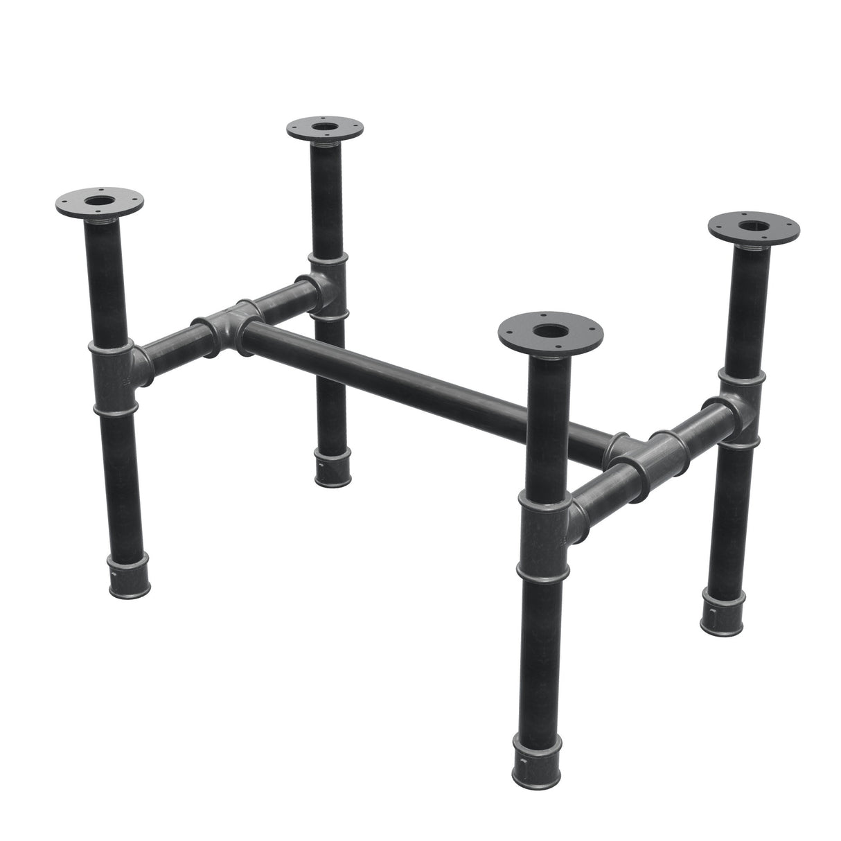 Podstawa stolika kawowego, rama w kształcie H, żeliwo i stal Ø 42 mm, 76 × 51 cm, wysokość 54 cm