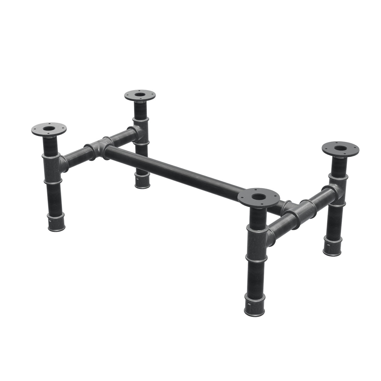 Podstawa stolika kawowego, rama w kształcie H, żeliwo i stal Ø 42 mm, 86 × 51 cm, wysokość 34 cm
