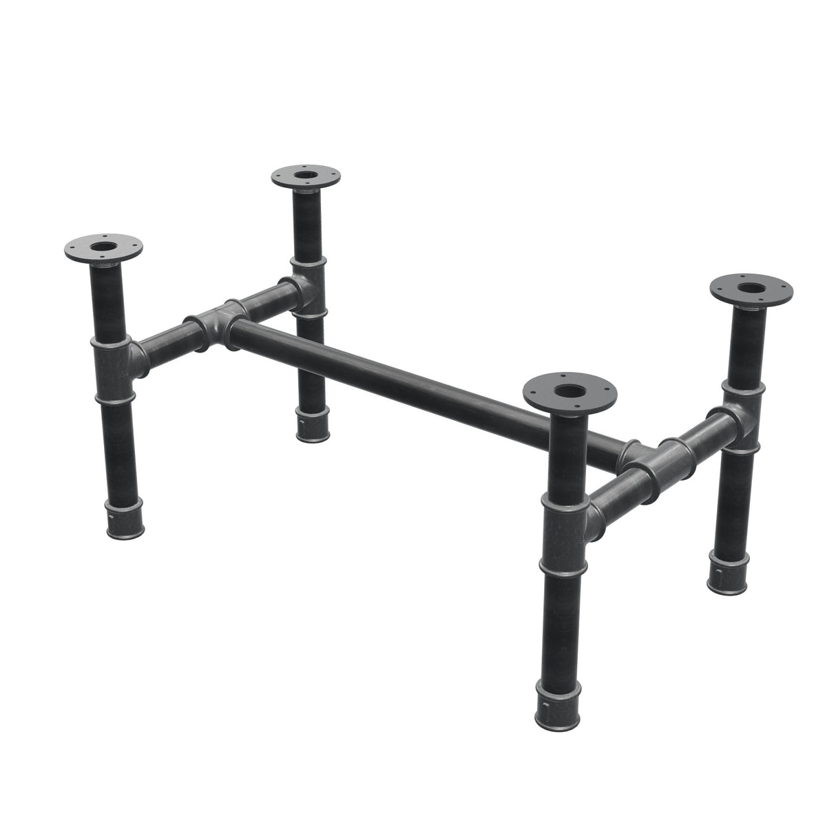 Podstawa stolika kawowego, rama w kształcie H, żeliwo i stal Ø 42 mm, 86 × 51 cm, wysokość 44 cm