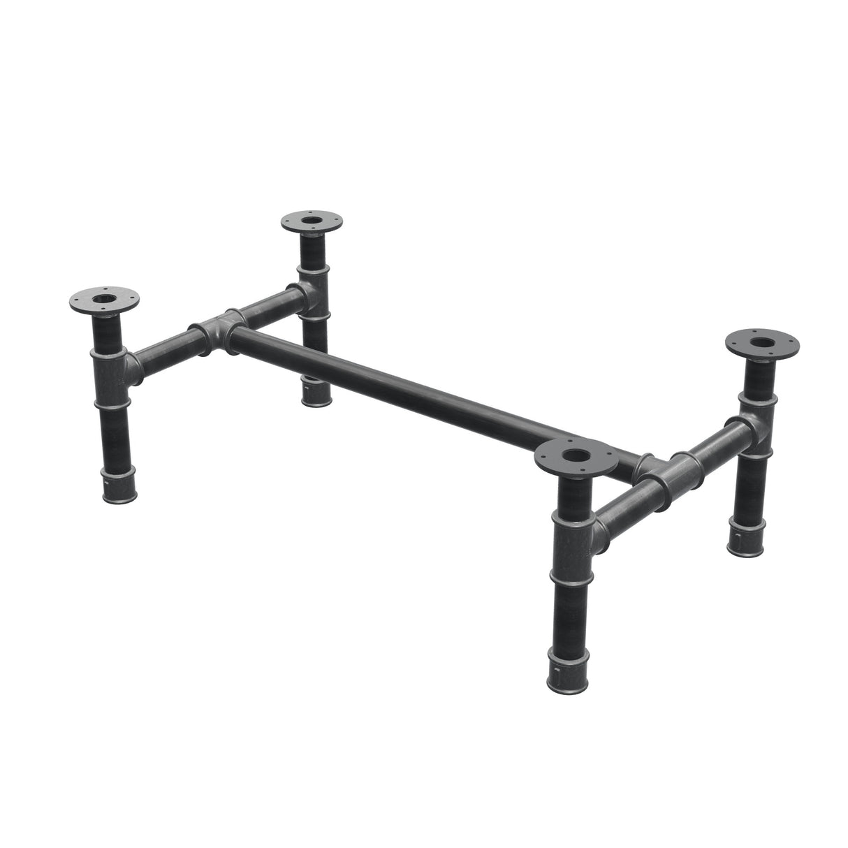 Podstawa stolika kawowego, rama w kształcie H, żeliwo i stal Ø 42 mm, 96 × 57 cm, wysokość 34 cm