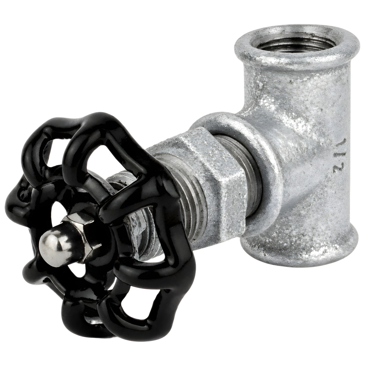 Złączka 1/2'' w stylu zaworu z czarnym pokrętłem 52 mm, nakrętka ze stali nierdzewnej, złączka z żeliwa ocynkowanego