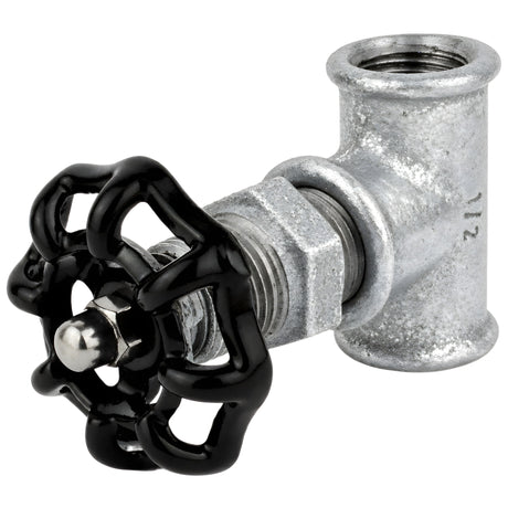Złączka 1/2'' w stylu zaworu z czarnym pokrętłem 52 mm, nakrętka ze stali nierdzewnej, złączka z żeliwa ocynkowanego