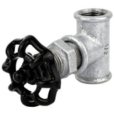 Złączka 1/2'' w stylu zaworu z czarnym pokrętłem 52 mm, czarna nakrętka, złączka z żeliwa ocynkowanego