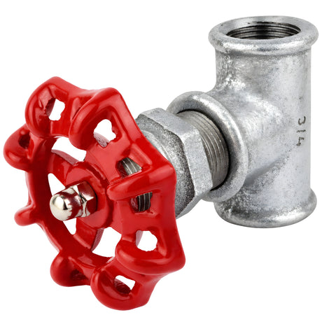 Złączka 3/4'' w stylu zaworu z czerwonym pokrętłem 72 mm, nakrętka ze stali nierdzewnej, złączka z żeliwa ocynkowanego