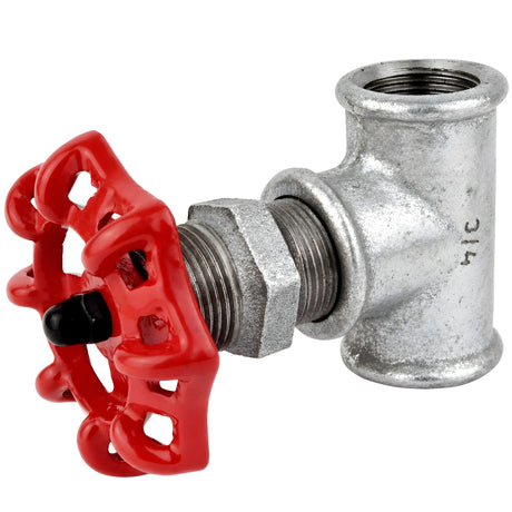 Złączka 3/4'' w stylu zaworu z czerwonym pokrętłem 72 mm, czarna nakrętka, złączka z żeliwa ocynkowanego