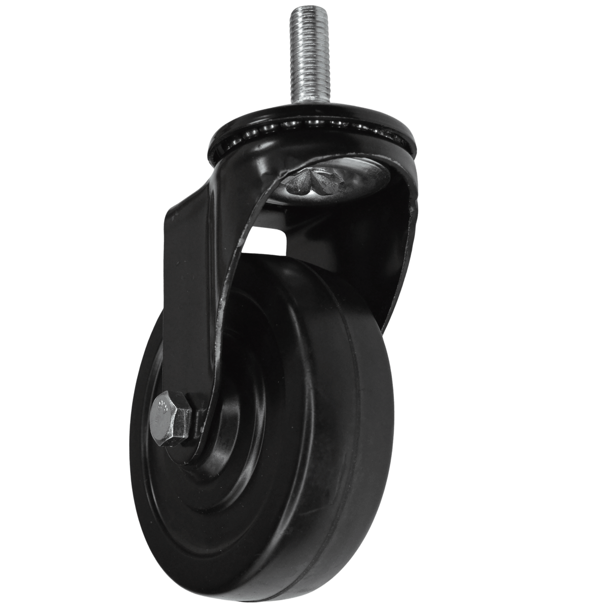 Roulette industrielle noire pivotante sur Raccord -  caoutchouc - 100mm - roulette industrielle pivotante pour meuble - vue 3