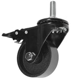 Roulette industrielle noire avec frein sur Raccord -  Fonte - 75mm - roulette industrielle avec frein pour meuble