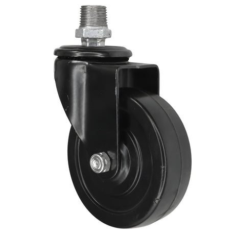 Czarne kółko przemysłowe obrotowe, koło gumowe 100 mm, 1/2'' (15x21mm) gwint zewnętrzny, złączka z żeliwa ocynkowanego