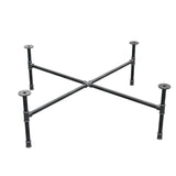 Podstawa stolika kawowego z żeliwa w stylu industrialnym, nogi krzyżowe, 108 × 108 cm, wysokość 32 cm, ujęcie trzy czwarte