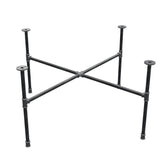 Podstawa stolika kawowego z żeliwa w stylu industrialnym, nogi krzyżowe, 108 × 108 cm, wysokość 52 cm, ujęcie trzy czwarte