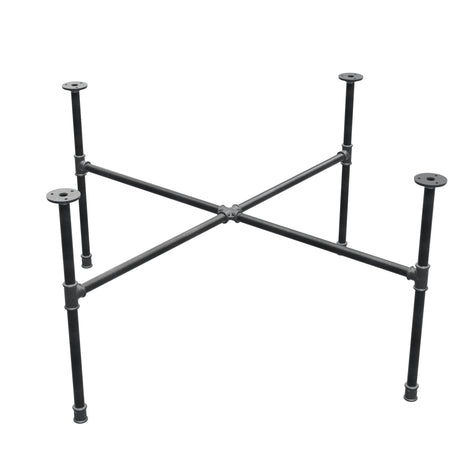 Podstawa stolika kawowego z żeliwa w stylu industrialnym, nogi krzyżowe, 108 × 108 cm, wysokość 52 cm, ujęcie trzy czwarte