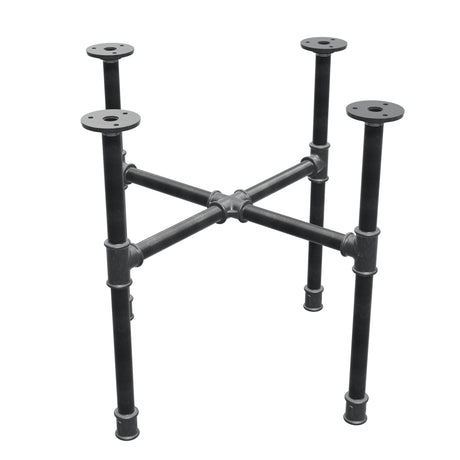 Podstawa stolika kawowego z żeliwa w stylu industrialnym, nogi krzyżowe, 48 × 48 cm, wysokość 42 cm, ujęcie trzy czwarte