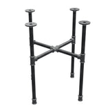 Podstawa stolika kawowego z żeliwa w stylu industrialnym, nogi krzyżowe, 48 × 48 cm, wysokość 52 cm, ujęcie trzy czwarte