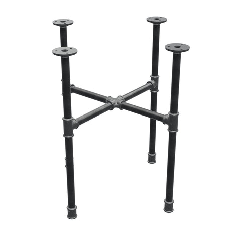 Podstawa stolika kawowego z żeliwa w stylu industrialnym, nogi krzyżowe, 48 × 48 cm, wysokość 52 cm, ujęcie trzy czwarte