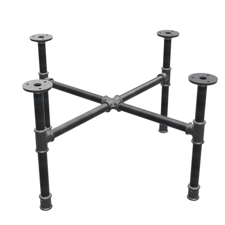 Podstawa stolika kawowego z żeliwa w stylu industrialnym, nogi krzyżowe, 58 × 58 cm, wysokość 32 cm, ujęcie trzy czwarte