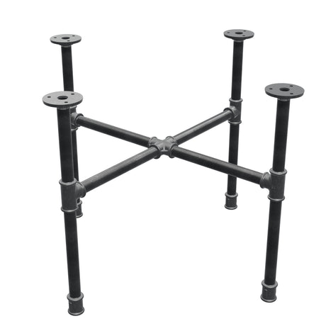 Podstawa stolika kawowego z żeliwa w stylu industrialnym, nogi krzyżowe, 58 × 58 cm, wysokość 42 cm, ujęcie trzy czwarte