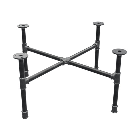 Podstawa stolika kawowego z żeliwa w stylu industrialnym, nogi krzyżowe, 68 × 68 cm, wysokość 32 cm, ujęcie trzy czwarte