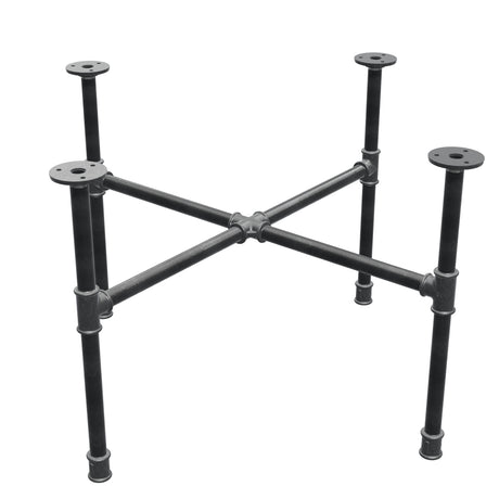Podstawa stolika kawowego z żeliwa w stylu industrialnym, nogi krzyżowe, 68 × 68 cm, wysokość 42 cm, ujęcie trzy czwarte
