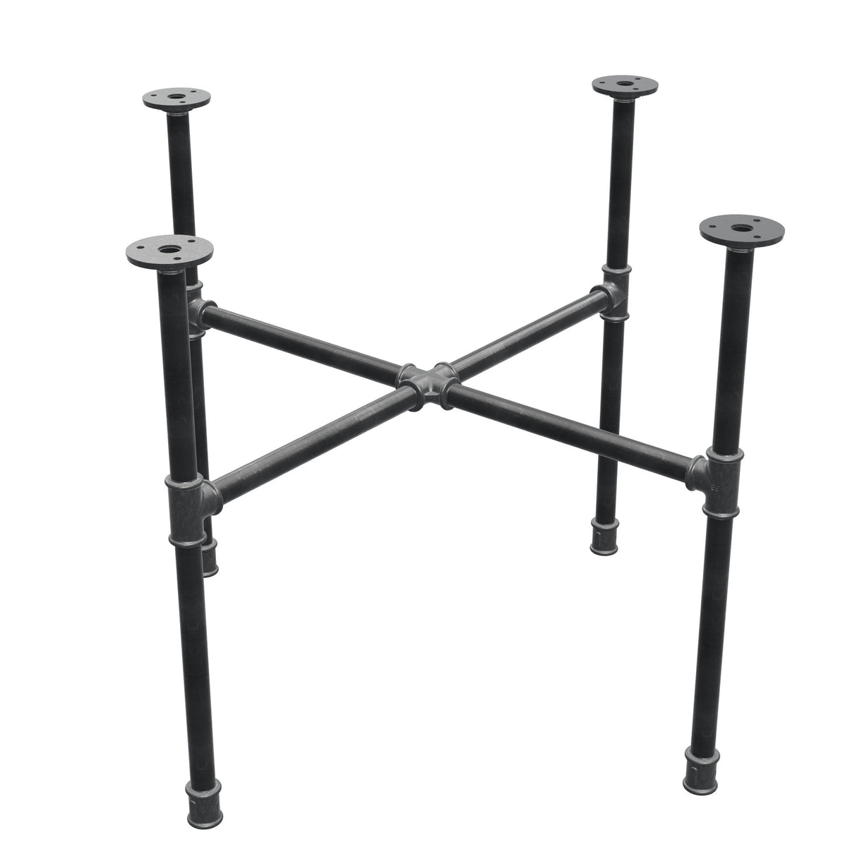 Podstawa stolika kawowego z żeliwa w stylu industrialnym, nogi krzyżowe, 68 × 68 cm, wysokość 52 cm, ujęcie trzy czwarte