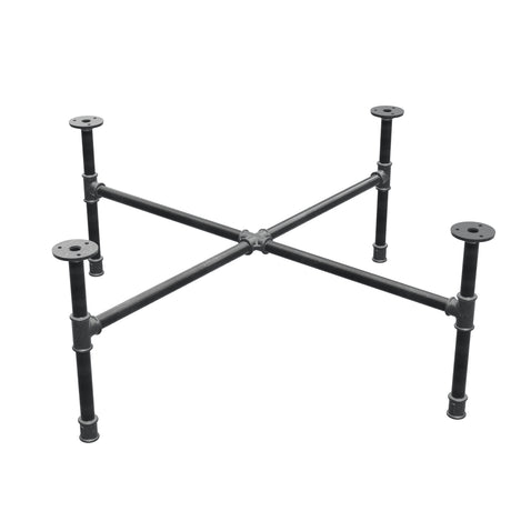 Podstawa stolika kawowego z żeliwa w stylu industrialnym, nogi krzyżowe, 88 × 88 cm, wysokość 32 cm, ujęcie trzy czwarte